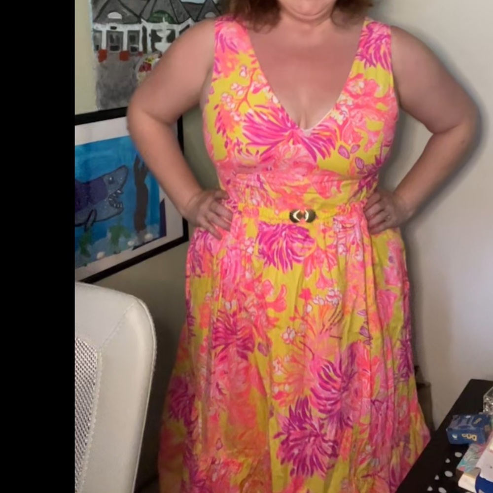 Lilly Pulitzer yellow and Pink Sleeveless Maxi Dress - okay used condition